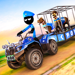 Stickman الشرطة الكلب ATV دراجة الناقل