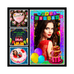 Birthday App  Frames Wishes photo on cake